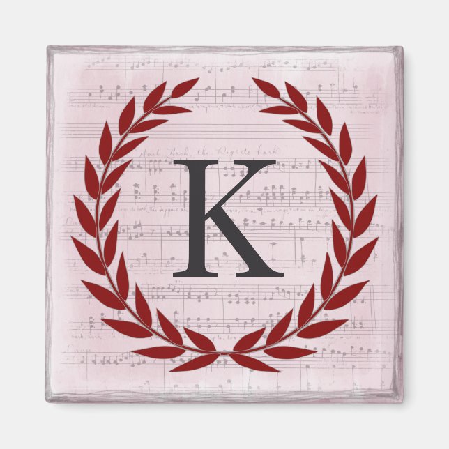 Lorbeerkranz Notenblatt Monogramm Initiale K Magnet (Vorne)