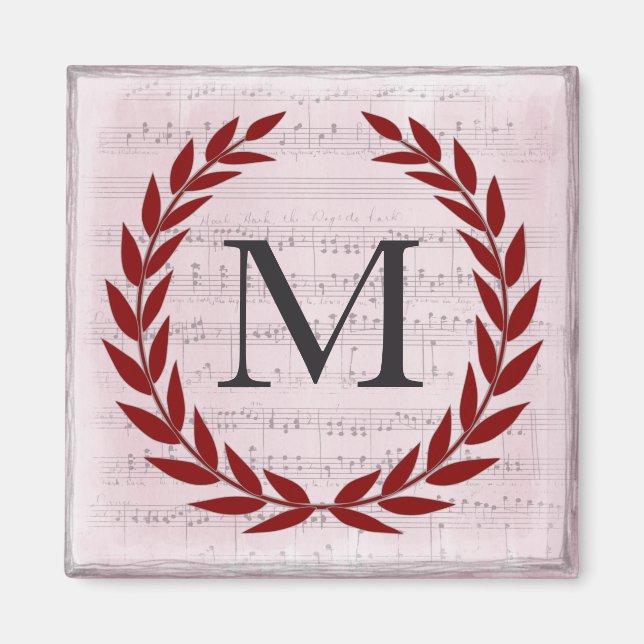 Lorbeerkranz Notenblatt Monogramm Initiale M Magnet (Vorne)