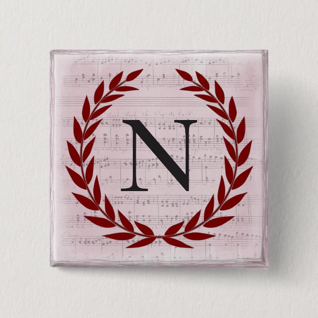 Lorbeerkranz Notenblatt Monogramm Initiale N Button (Vorderseite)