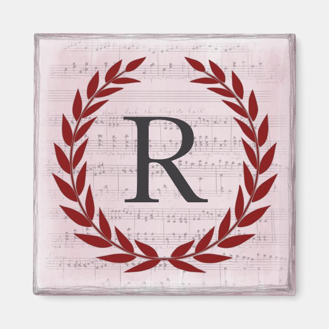 Lorbeerkranz Notenblatt Monogramm Initiale R Magnet (Vorne)
