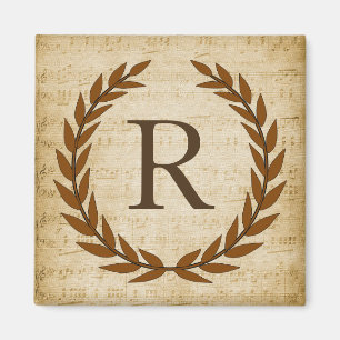 Lorbeerkranz Notenblatt Monogramm Initiale R Magnet