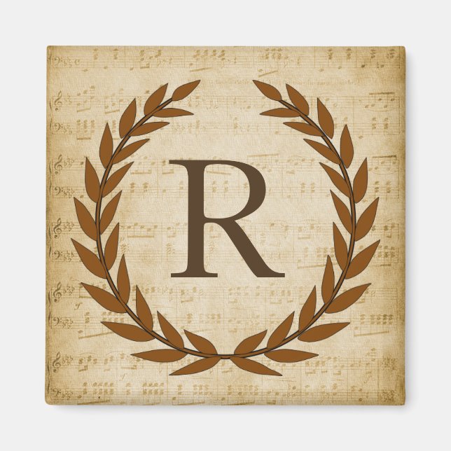Lorbeerkranz Notenblatt Monogramm Initiale R Magnet (Vorne)