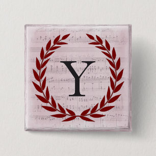 Lorbeerkranz Notenblatt Monogramm Initiale Y Button