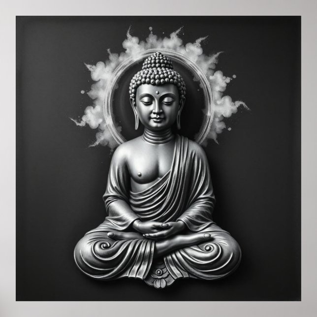 Lord Buddha - Serene Charcoal Art Portrait Poster (Vorne)