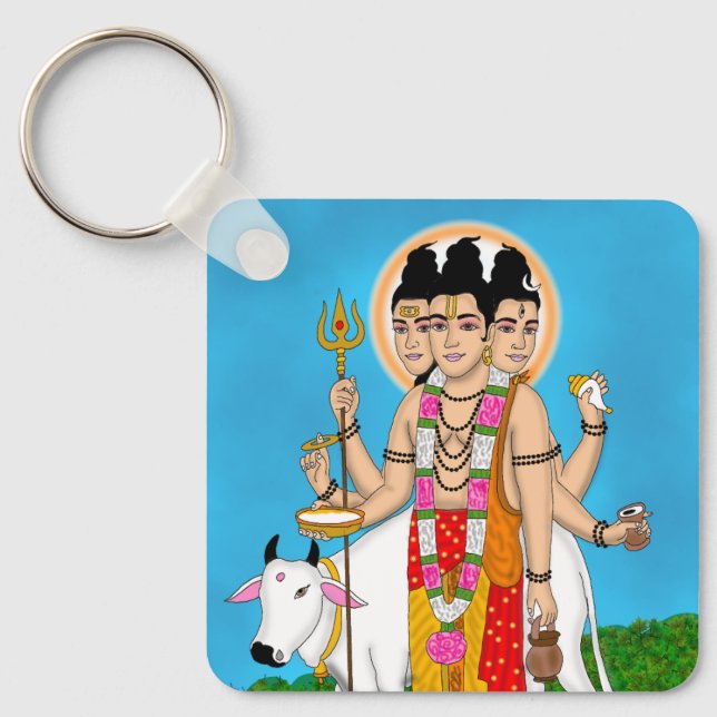 Lord Dattatreya Sticker Schlüsselanhänger (Vorderseite)