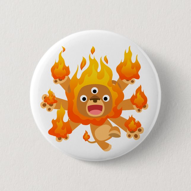 Lord des Feuers!! (niedlicher Cartoonlöwe) Button (Vorderseite)