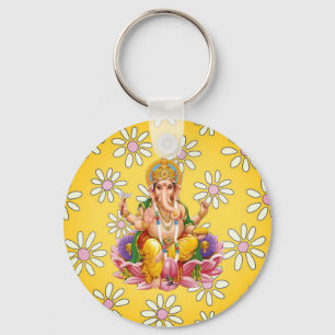 Lord Ganesh Divine Yellow Floral Schlüsselanhäng Schlüsselanhänger