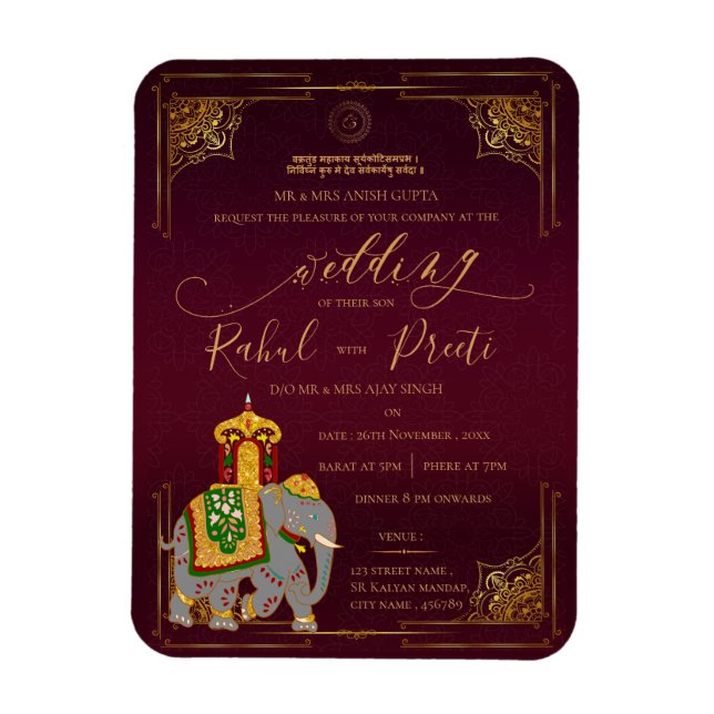 Lord Ganesh Red Gold Indian Wedding Einladung Magnet (Vertikal)
