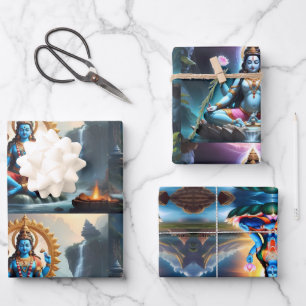 Lord Ganesh Wrapping Paper Flat Sheet Set 3 Geschenkpapier Set