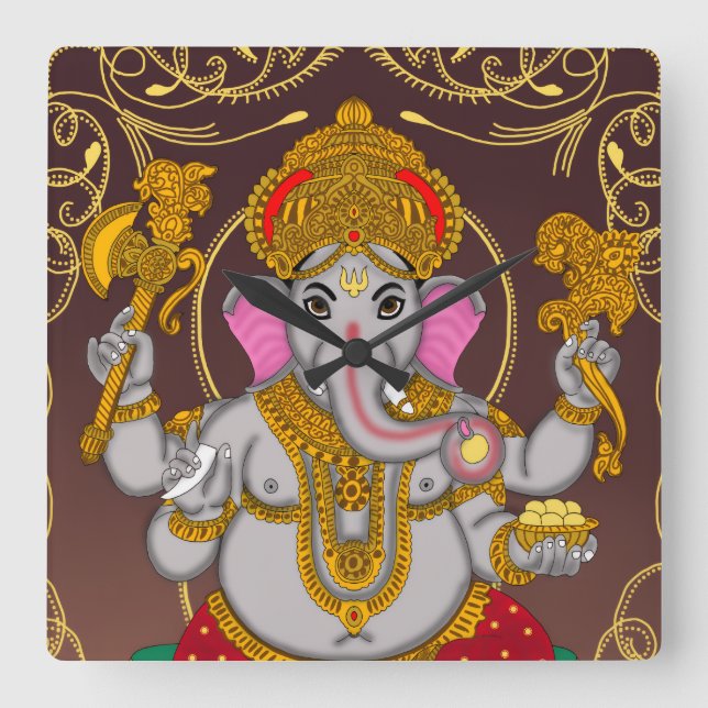 Lord Ganesha Clock Quadratische Wanduhr (Vorderseite)