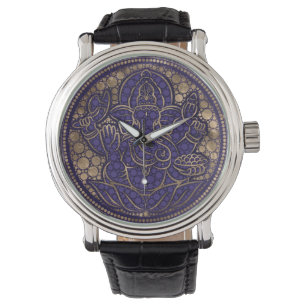 Lord Ganesha Dot Art Purés und Gold Armbanduhr