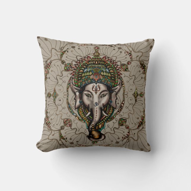 Lord Ganesha - Farbe auf Leinwand Kissen (Vorderseite)
