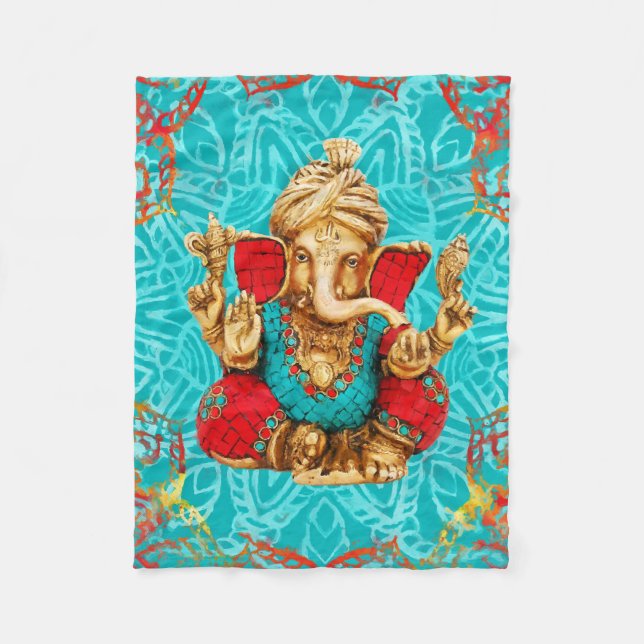 Lord Ganesha - gemischte Medien Fleecedecke (Vorderseite)