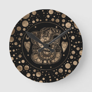 Lord Ganesha Gold und Black Dot Art Runde Wanduhr