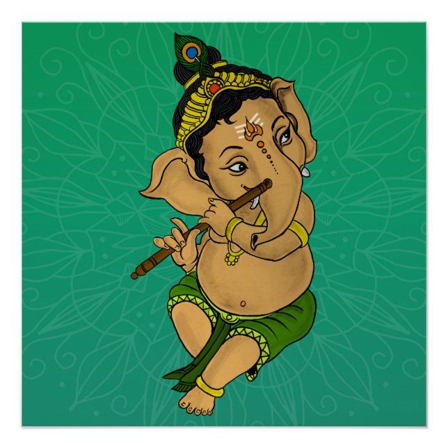 Lord Ganesha Jouer Poster de la Flûte (Devant)