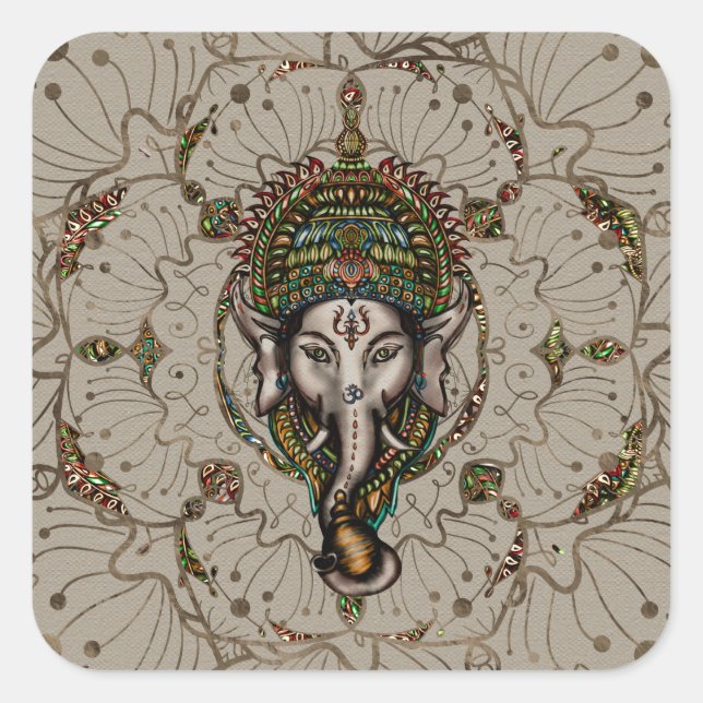Lord Ganesha - Leinwand Quadratischer Aufkleber (Vorderseite)