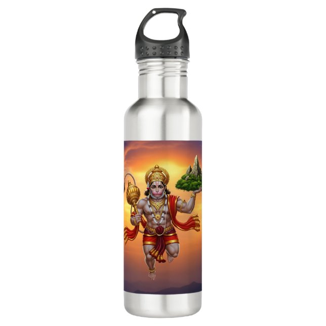 Lord Hanuman Flying Lifting Mountain Edelstahlflasche (Vorderseite)