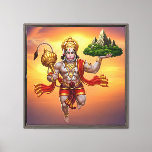 Lord Hanuman Flying Lifting Mountain Leinwanddruck