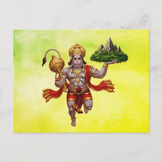 Lord Hanuman Flying Lifting Mountain Postkarte (Vorderseite)