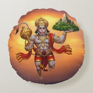 Lord Hanuman Flying Lifting Mountain Rundes Kissen