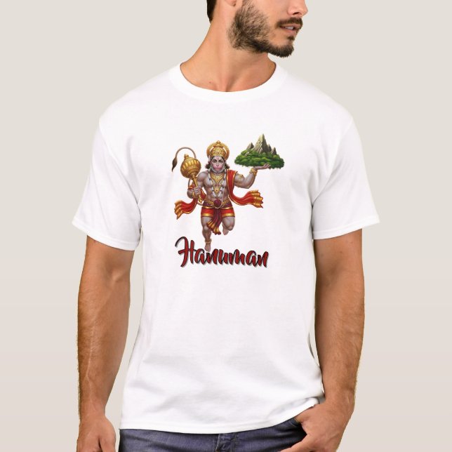 Lord Hanuman Flying Lifting Mountain T-Shirt (Vorderseite)