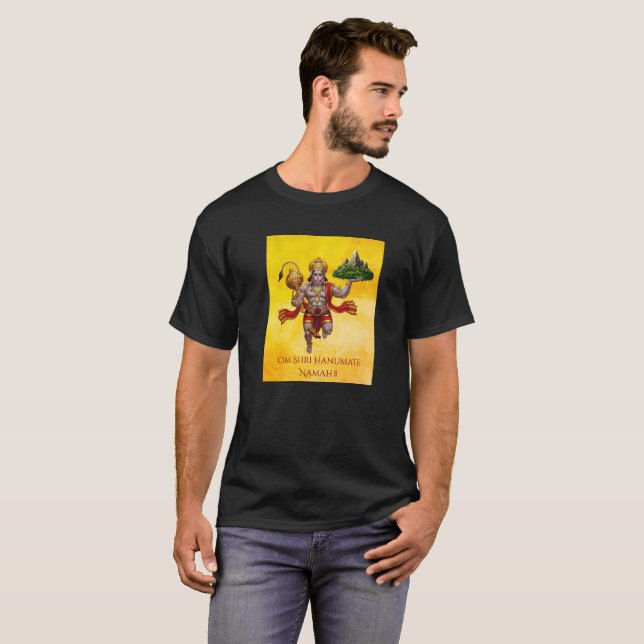 Lord Hanuman Flying Lifting Mountain T-Shirt (Vorne ganz)