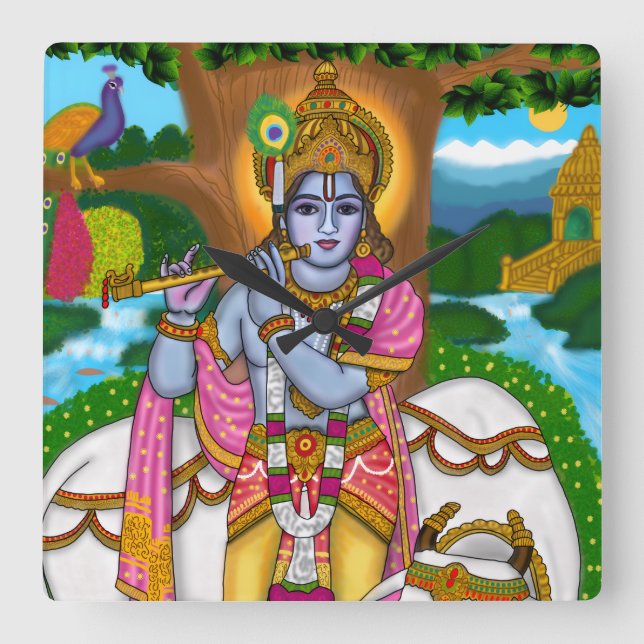 Lord Krishna Clock Quadratische Wanduhr (Vorderseite)
