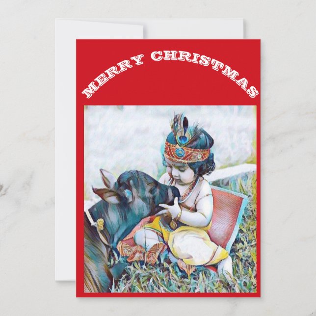 Lord Krishna & Cow wünschen frohe Weihnachten (Vorderseite)