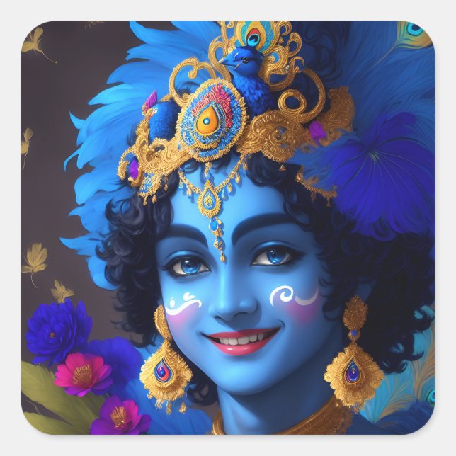 Lord Krishna Indian God Deity Quadratischer Aufkleber (Vorderseite)