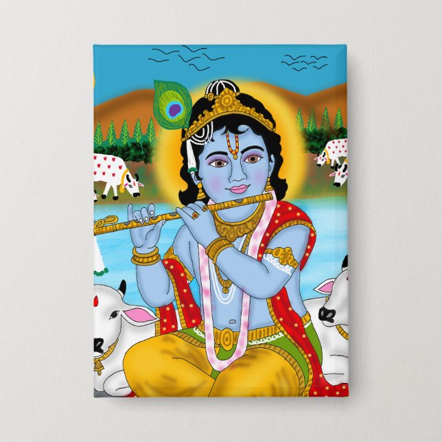 Lord Krishna Knopf Button (Vorderseite)