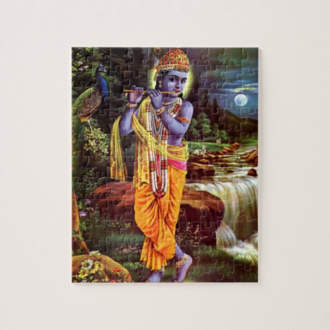 Lord Krishna mit Flute Hindu Gott (Vertikal)