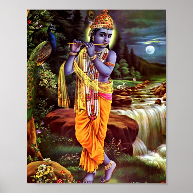 Lord Krishna mit Flute Hindu Gott Poster (Vorne)