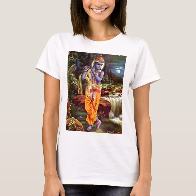Lord Krishna mit Flute Hindu Gott T-Shirt (Vorderseite)