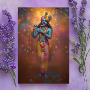 Lord Krishna Pastel Rainbow Feuerwerke Hindu Art Postkarte