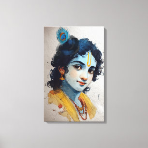 Lord Krishna Portrait Leinwand Wall Art