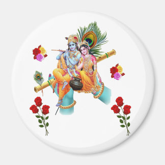 Lord krishna sitzend mit radha genussvoll flöte magnet