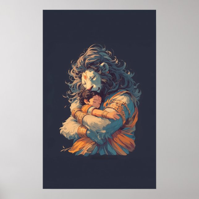 Lord Narasimha Hugging Poster de Prahlada (Devant)