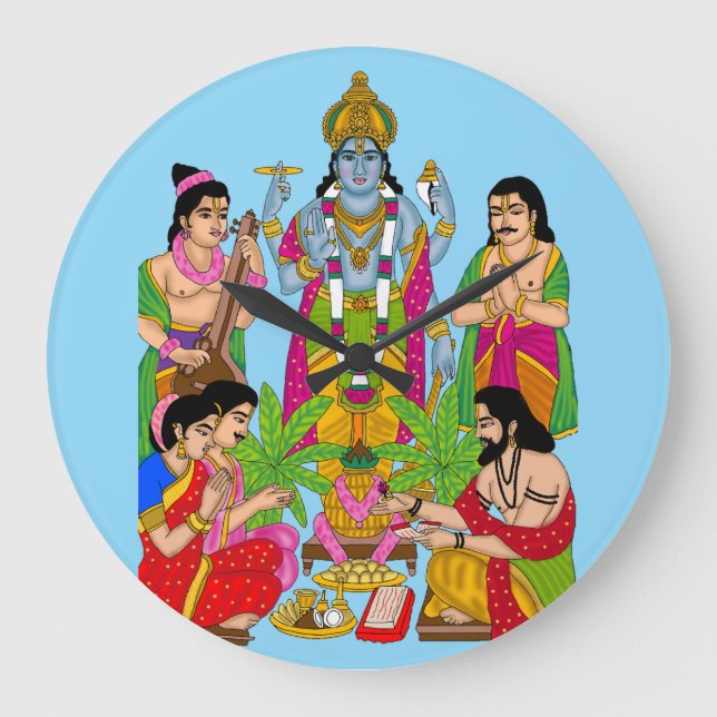 Lord Satyanarayan Wall Clock Große Wanduhr (Vorderseite)