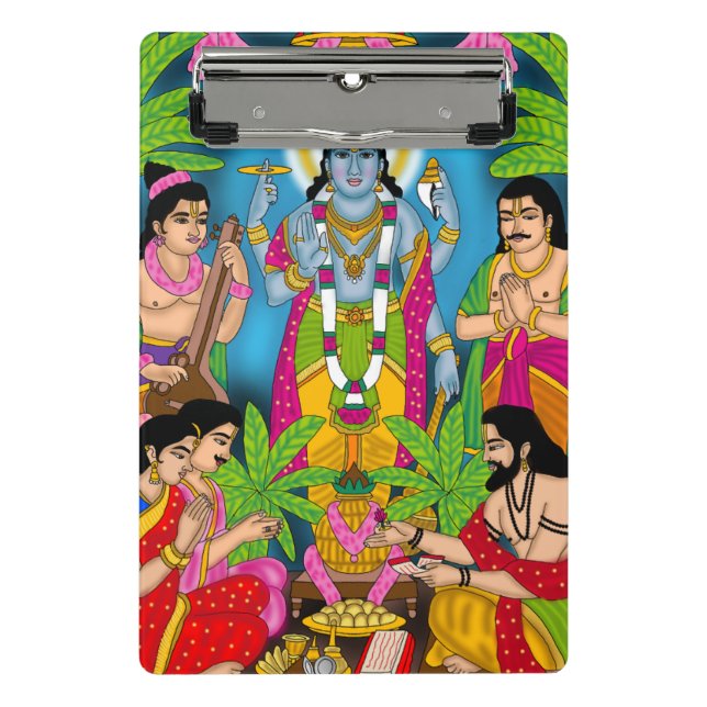 Lord Satyanarayan Wanduhr Mini Klemmbrett (Vorderseite)