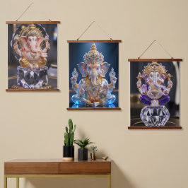 Lord Shree Ganesha Crystal & Diamond Skulptur Wandteppich Mit Holzrahmen