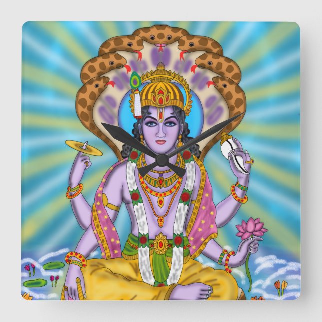 Lord Vishnu Clock Quadratische Wanduhr (Vorderseite)