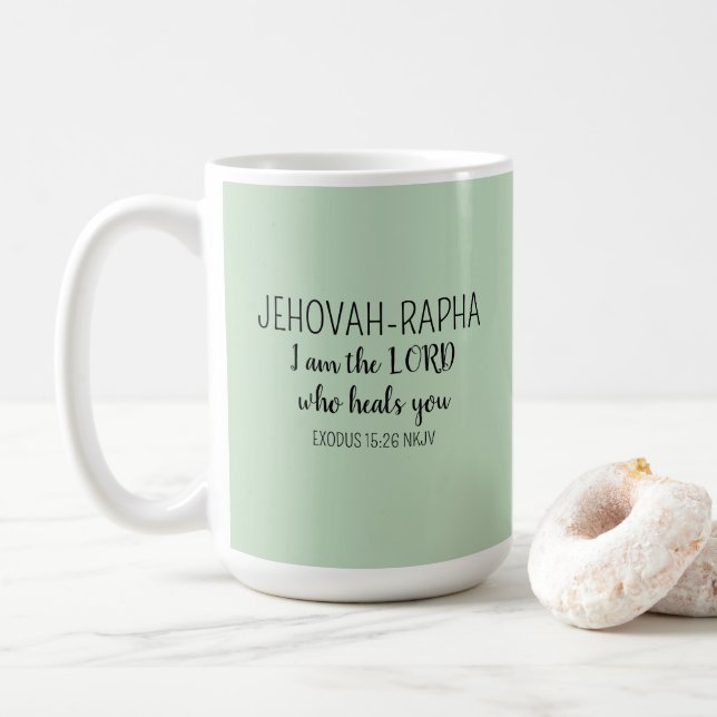 Lord Who Heals Light Green Simple Christian Kaffeetasse (Mit Donut)