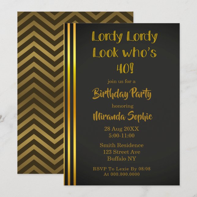 Lordy Lordy regarde qui est 40 Invitations d’anniv (Devant / Derrière)