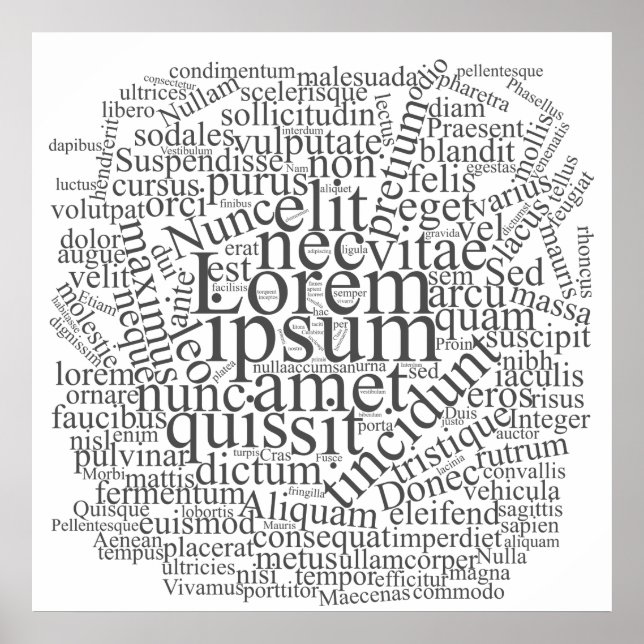 Lorem Ipsum Word Cloud - Graue Version Poster (Vorne)