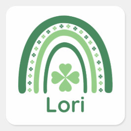 Lori Name Clover Boho Rainbow Quadratischer Aufkleber