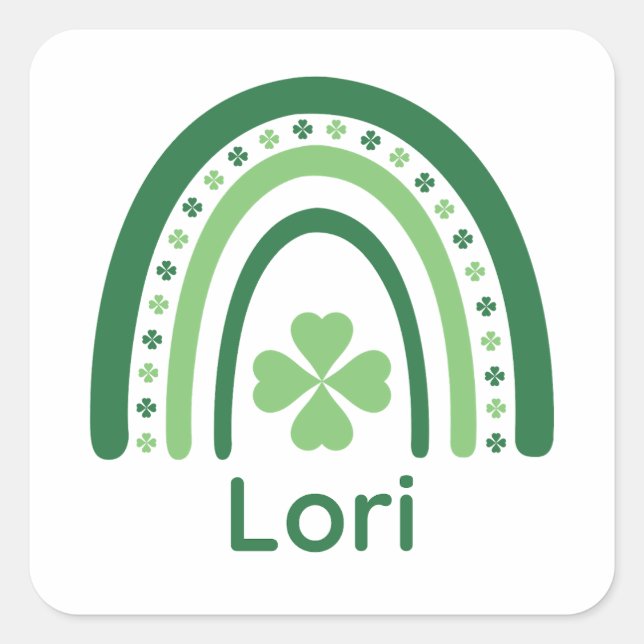 Lori Name Clover Boho Rainbow Quadratischer Aufkleber (Vorderseite)
