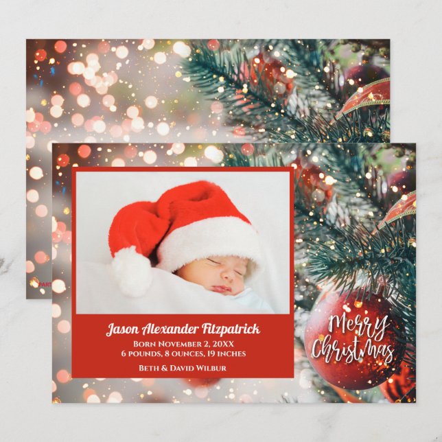 L'ornement rouge sur les Cartes photos de Noël (Devant / Derrière)
