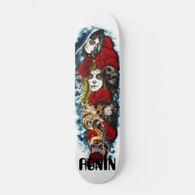 Lorona Skulls Rose Girl Clouds Death Skateboard (Vorderseite)