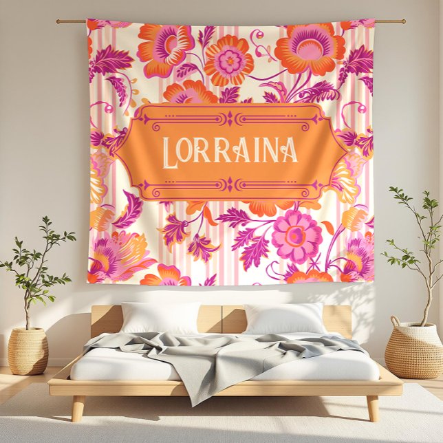 Lorraina Wild Blooms Lila und Orange Floral Fleecedecke (detail)