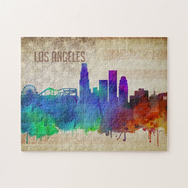 Los Angeles, Aquarell-Stadt-Skyline CAs | (Horizontal)